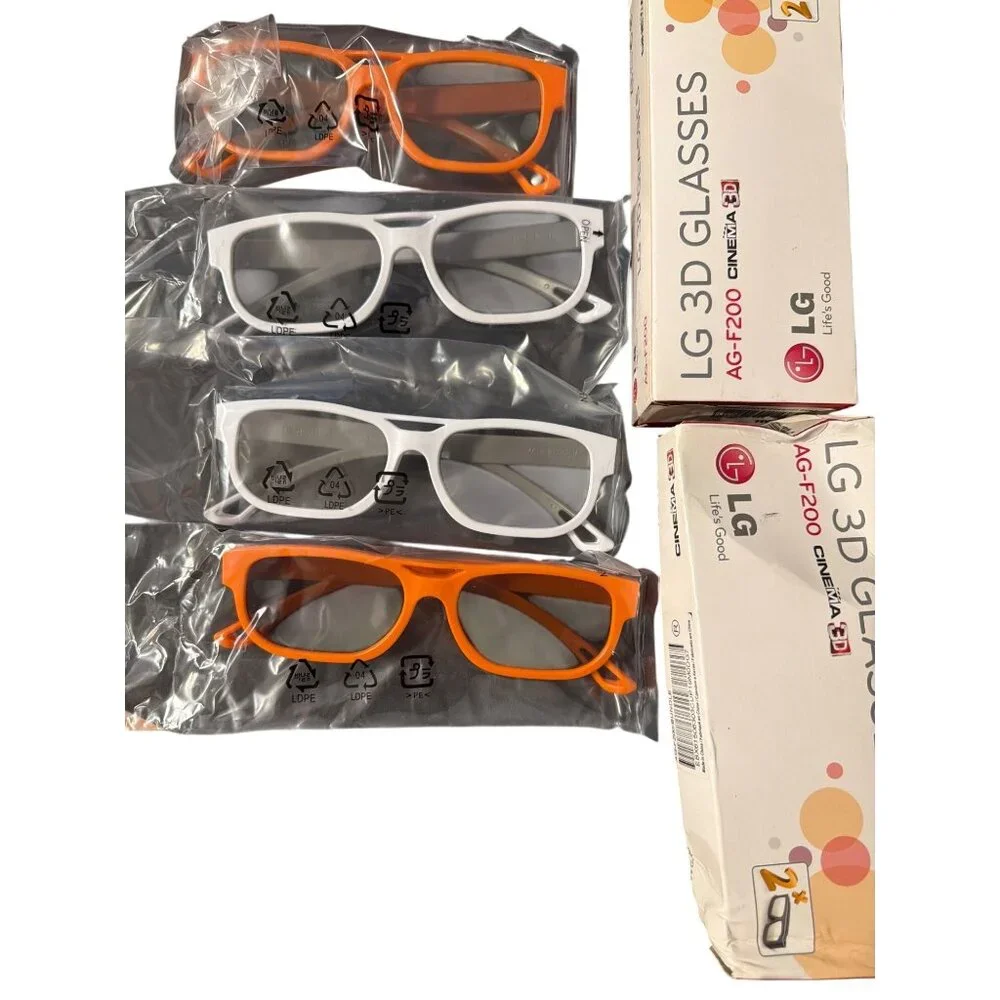 2 Boxes LG 3D Glasses AG-F200 Cinema 3D 2-Pack Orange White New Open Box